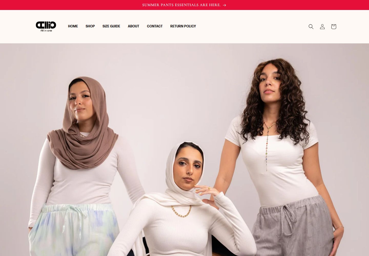 Allio Wear Shopify storefront preview