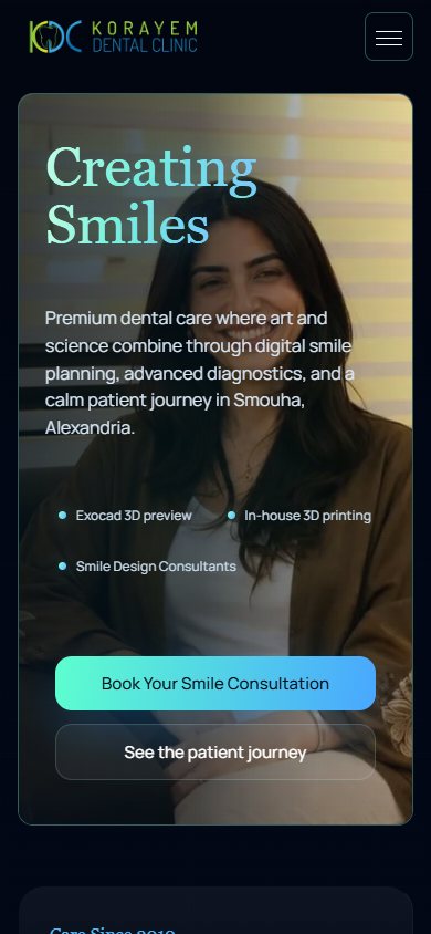 Korayem Dental website on a phone