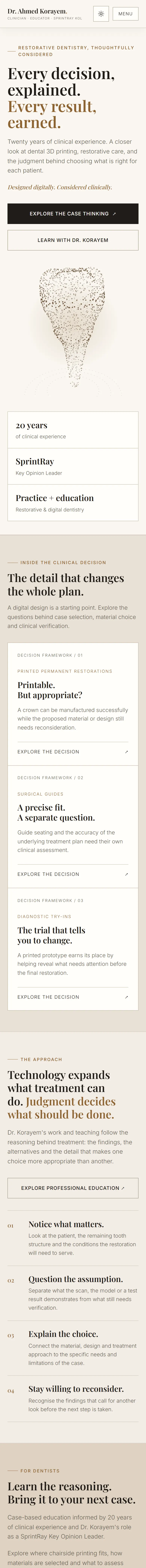 Designed by a Dentist homepage, mobile, full page