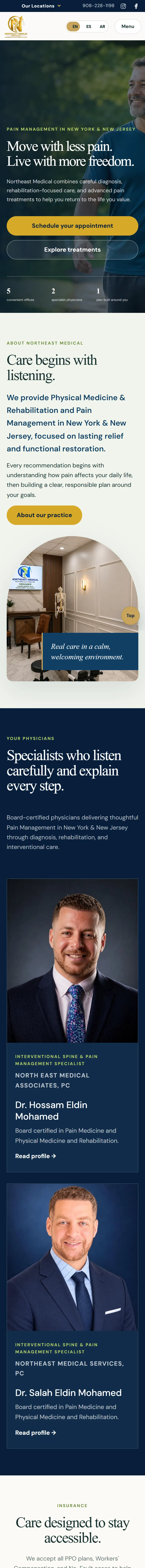 Northeast Medical homepage, mobile, full page